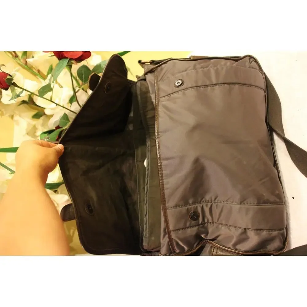 mens FOSSIL nylon leather double buckle soft briefcase (3000